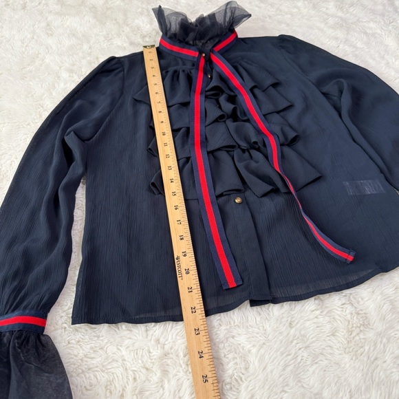 Elegant Navy Ruffle Blouse - Picture 9 of 10